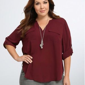 Size 1 (14-16) Torrid Merlot Georgette Blouse